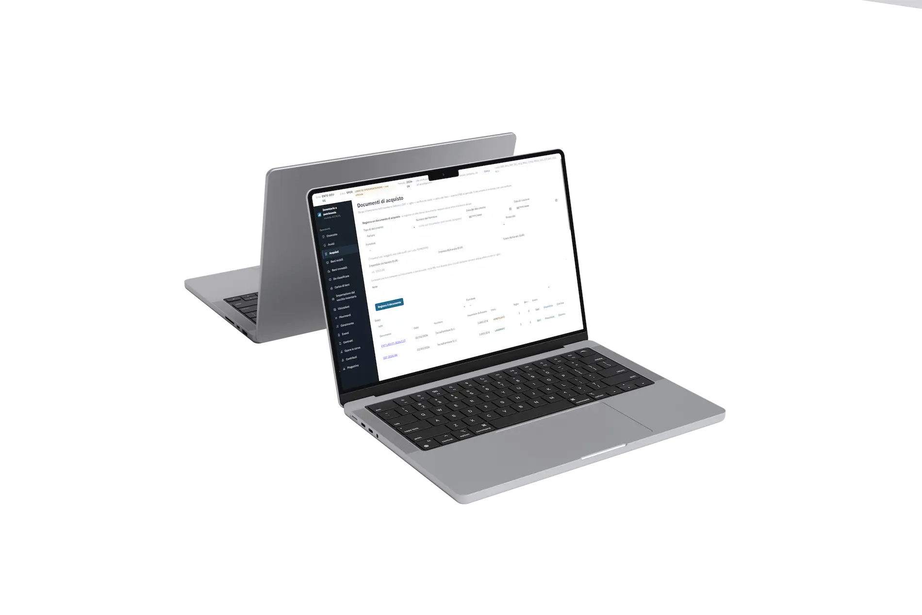 PAccrual aperto su due computer portatili: la schermata dei documenti di un bene